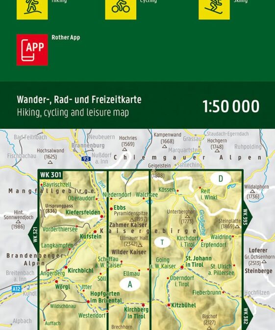 Alternative view of Kufstein, Kaisergebirge, Kitzbühel 1: 50 000, WK 301