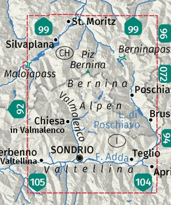 Alternative view of Bernina Valmalenco Sondrio 1:50`000 - WK 93
