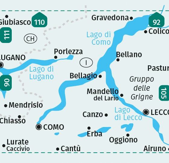 Alternative view of Lago di Como, Lago di Lugano 1:50'000