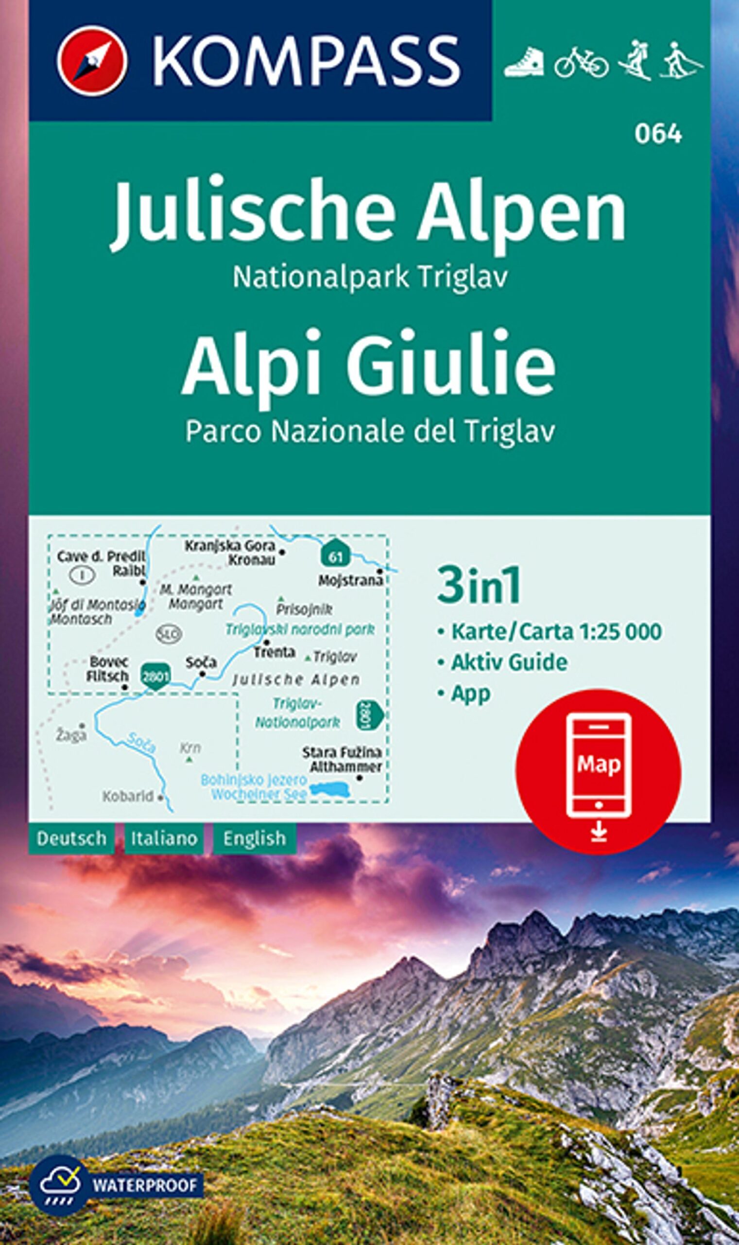 Julische Alpen, Nationalpark Triglav 1:25.000 (Kompass-Karte 064) – Piz Buch & Berg