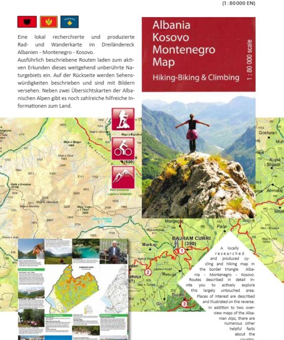 Alternative view of Albania Kosovo Montenegro Map 1:80'000 Hiking-Biking and Climbing